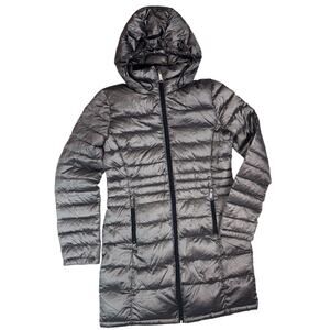 Andrew Marc Down Filled Lightweight Hooded Puffer Jacket Packable Silver Size XS